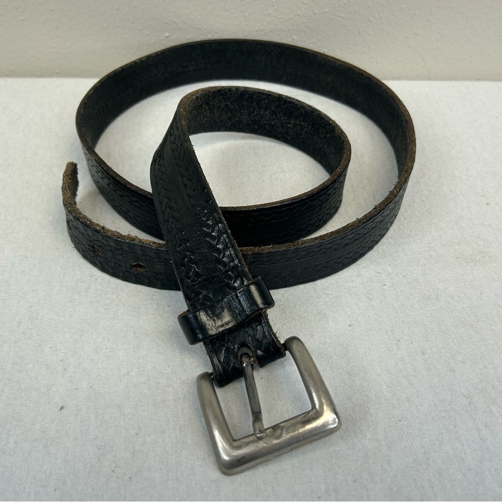 Vintage Men's Black Leather Belt Silver Buckle Size 38 Boho Western Style Ranch